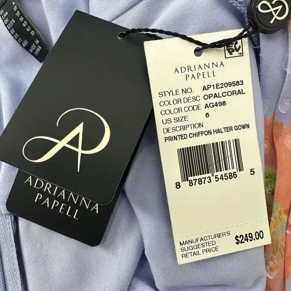 Adrianna Papell Womens Maxi Dress 6 Floral Chiffon Formal Gown Wedding Guest - Picture 7 of 11